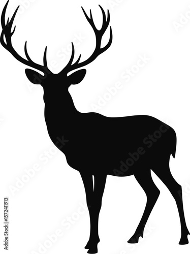 Vector art of silhouette of a majestic deer standing, isolated on white background
