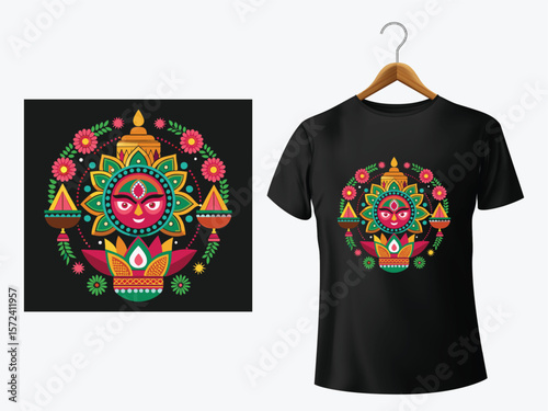 Festive Indian deity floral t shirt design diwali