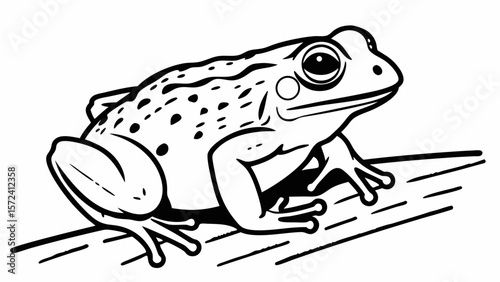 Frog Line Art – Black and White Toad Sketch Vector Illustration