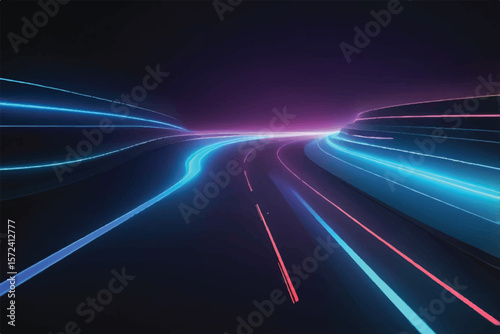 blur blue glowing light streak and laser speed motion effect,glowing speed line on night road,blur flash curves neon line wave
