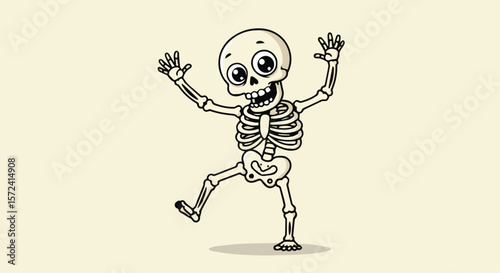 Scared Cartoon Skeleton with Wide Eyes and Open Mouth
