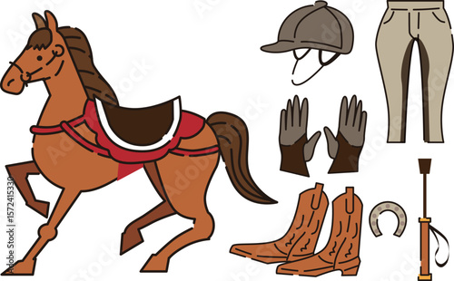 乗馬の道具ベクターイラスト素材セット