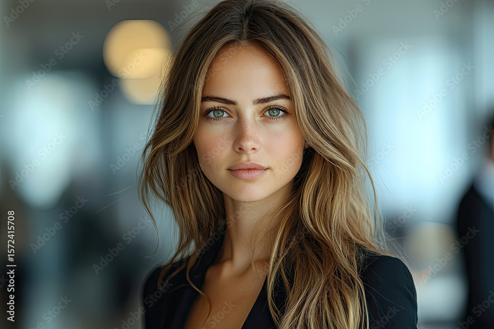 Fototapeta premium Powerful Career Woman with Dark Green Eyes and Style