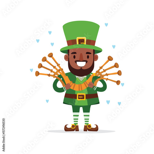 Simple Illustration Happy Leprechaun Playing the Bagpipes
