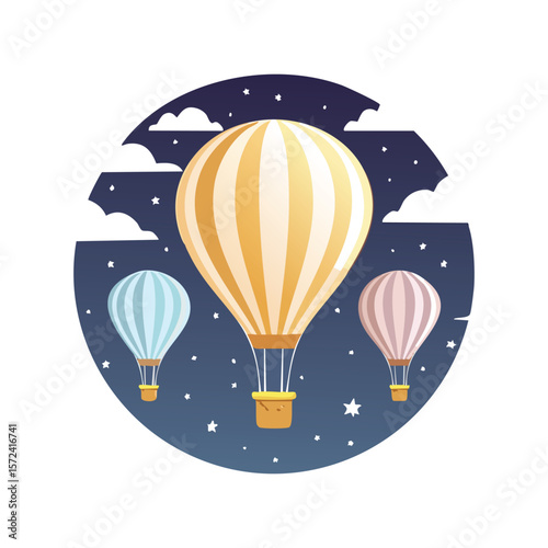 Simple Illustration Hot air balloons in night sky