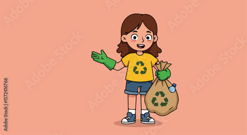 Girl Recycling Plastic Bottles in Bags