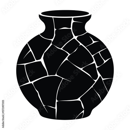 Ceramic Cracks Silhouette, Vector, Illustration, Outline, Line Art, Icon, White Background.
