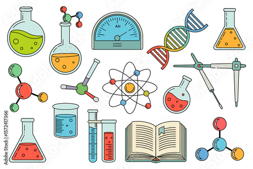 A Collection of Scientific and Educational Illustrations Chemistry, Biology, and Physics Icons