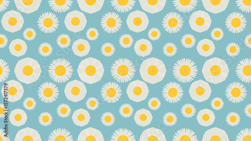 Seamless Pattern Design White Daisy Floral Textile Print