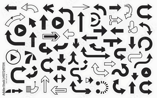 A Collection of Black Arrows Directional Graphics and UI Elements