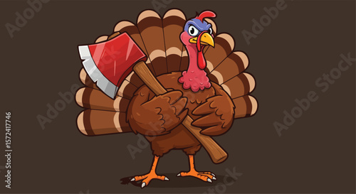 Angry Turkey Holding an Axe in Autumn