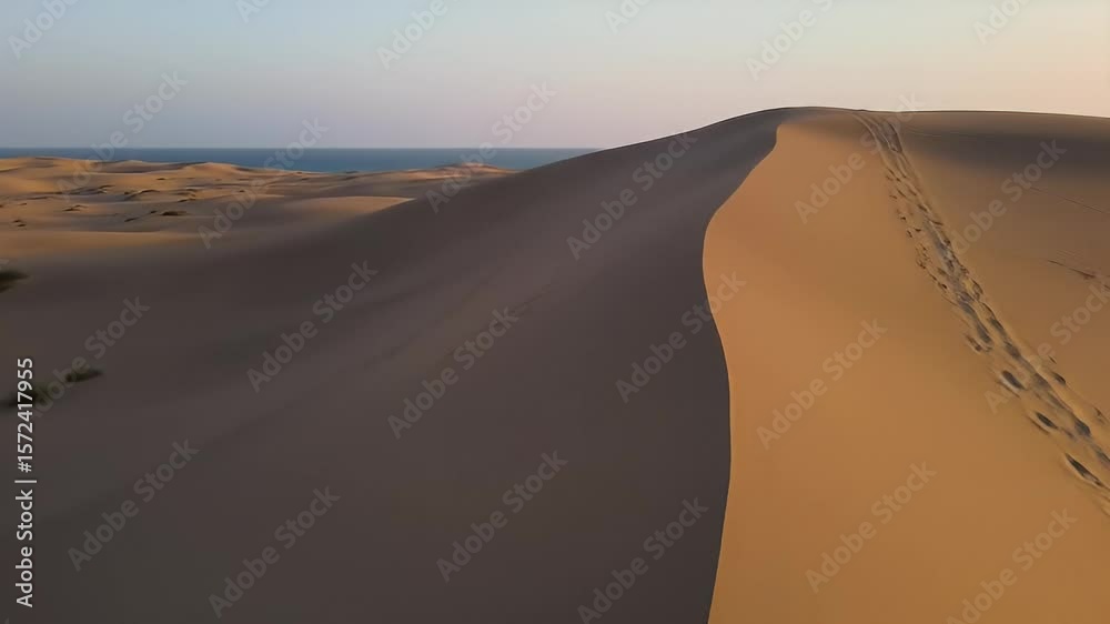 Aerial View of Sand Dunes Meeting the Sea
