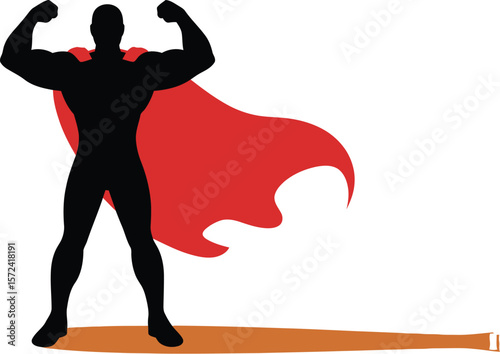 Superhero silhouette vector illustration power strength cape graphic hero muscle strong man symbol design