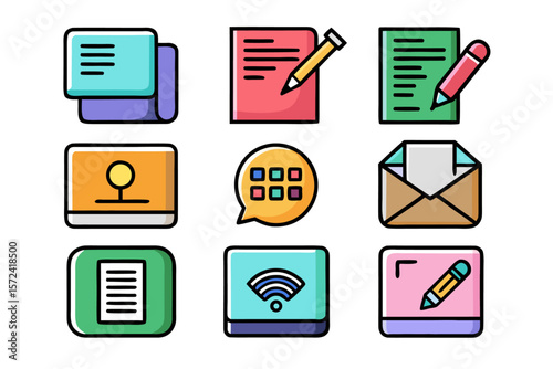 Comprehensive collection of colorful signed symbols representing blogs and publications perfect for digital content and media projects