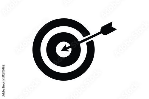 Black silhouette of an arrow hitting the bullseye on a target representing success and achievement