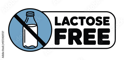 Lactose-Free Product Label with Milk Bottle Icon for Dietary Needs