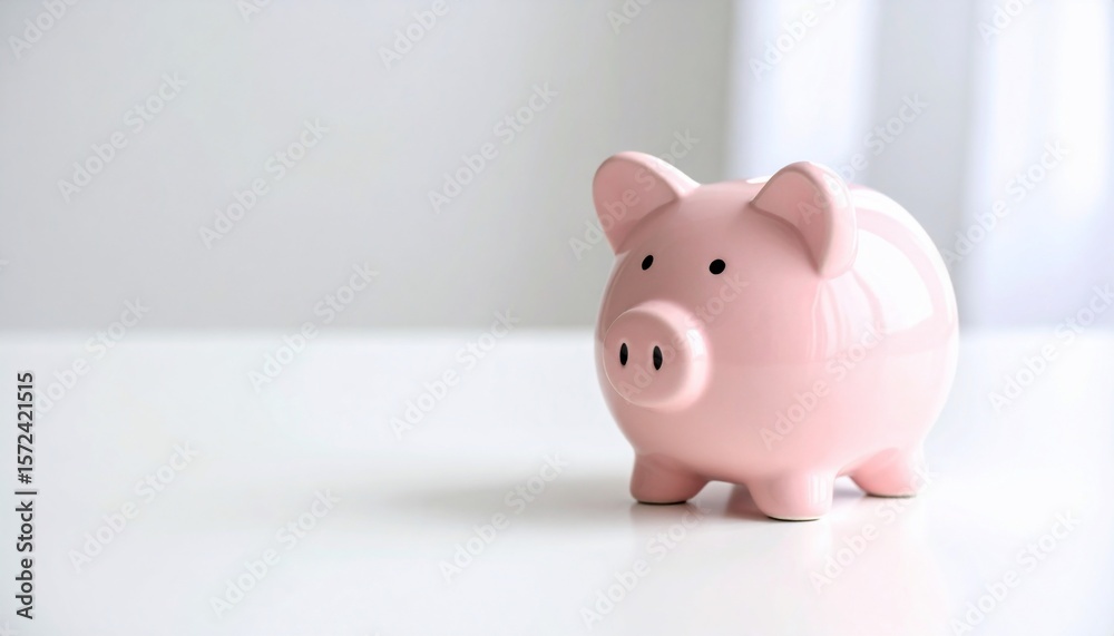 A pink piggy bank sits on a white surface, symbolizing savings and financial security. A pink piggy bank sits on a white surface, symbolizing savings and financial security.