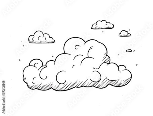 Blue sky cloud vector design illustrating a communication bubble icon set, a weather symbol, and an internet cloudscape element