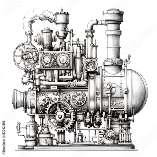 Vintage steam locomotive with metal machinery and railway wheels