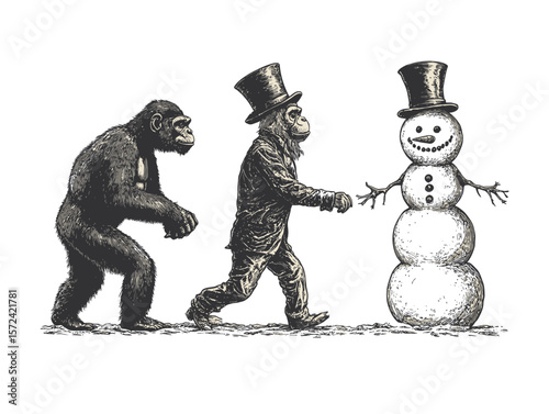 A cute cartoon snowman with a hat and scarf on a white background is a fun Christmas holiday illustration