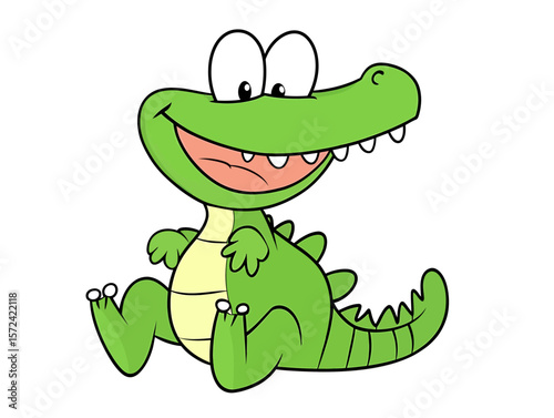 Funny cartoon illustration of a cute green reptile zombie with a happy snake character