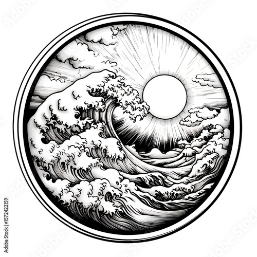 A harmonious yin-yang symbol featuring water, its circular design mirroring a human eye with a central pupil, creating an illustrative macro view of balance and vision