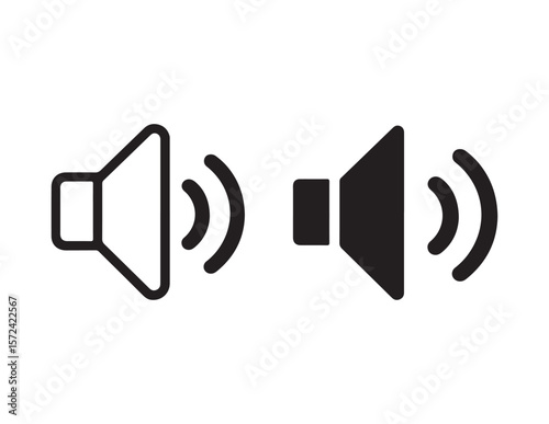 Two speaker volume icons one outlined and one solid isolated on white background