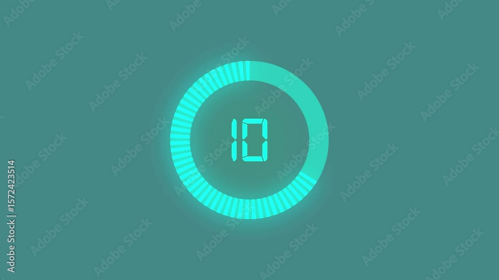 Digital countdown clock timer in 15 seconds to zero second, Minimal countdown timer animation from 0 to 15 seconds.