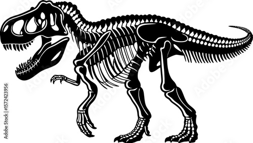T-Rex Dinosaur Skeleton Vector – Prehistoric Fossil Outline Illustration