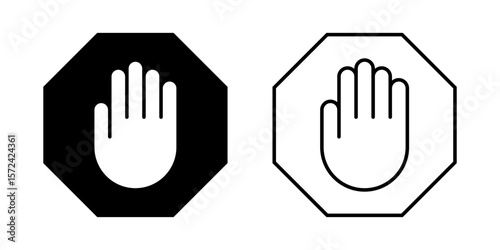 Vector isolated Stop Hand icon set in black outline and fill