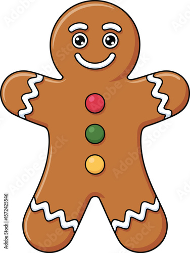 Gingerbread Man with Colorful Buttons, Christmas Cookie, Transparent Background.