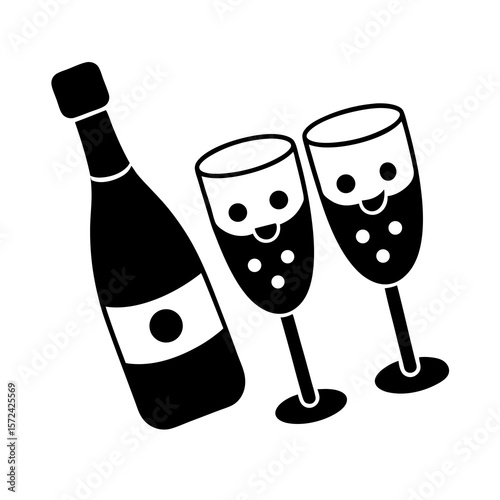 champagne glasses and bottle