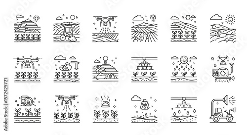 Smart Farming and Agricultural Technology Line Icon Set