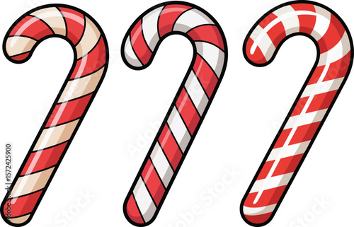 Festive Candy Cane Collection, Red and White Christmas Candies, Transparent Background.