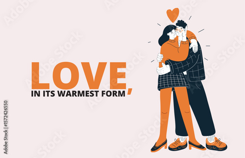 Cartoon vector illustration of a couple embracing tenderly as a metaphor for deep love and affectionate connection