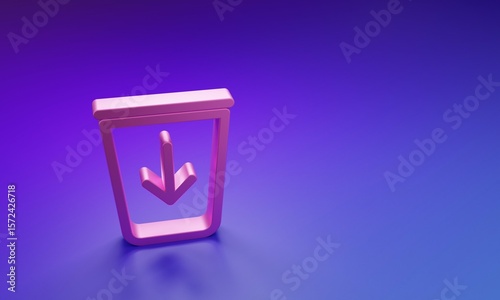 Pink Send to the trash line icon isolated on purple-blue background. Minimalism concept. 3D render illustration