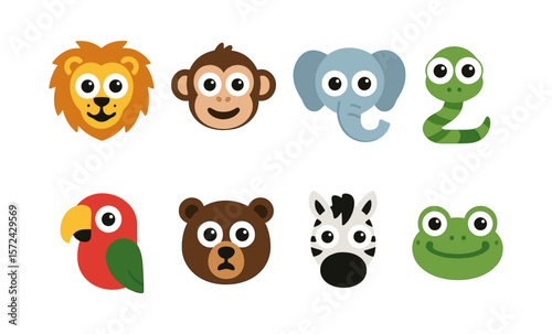 Colorful animal faces with sound labels for kids' learning