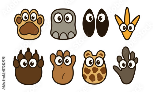 Cute cartoon animal footprints with eyes: fun and whimsical designs for kids