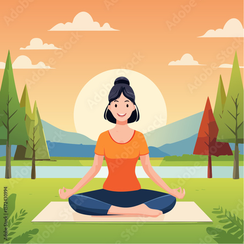 Woman meditating in lotus pose on the beach, a fitness and relaxation exercise