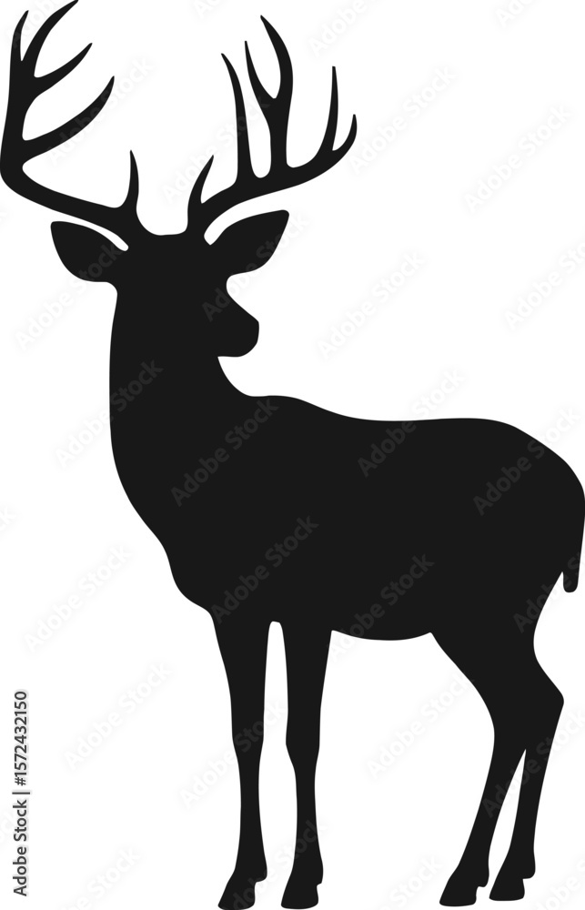Fototapeta premium Vector art of silhouette of a deer standing isolated on white background