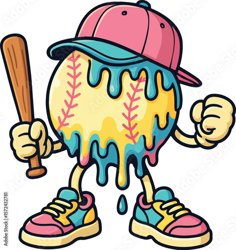 Melting Baseball Dripping Pastel Pattern