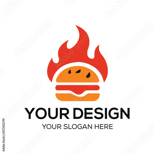 Burger Flame Vector Logo with white background