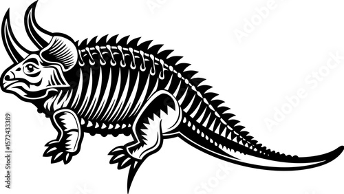  Triceratops Skeleton Drawing – Horned Dinosaur Fossil Line Art Illustration