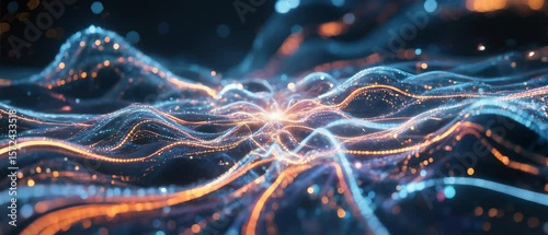 Abstract Data Stream Visual Flowing Blue and Orange Light Waves for Digital Transformation Concepts
