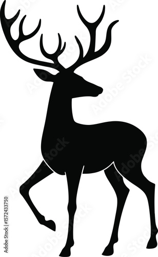 Vector art of silhouette of a majestic stag with large antlers isolated on white background