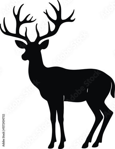 Vector art of silhouette of a majestic stag standing tall isolated on white background