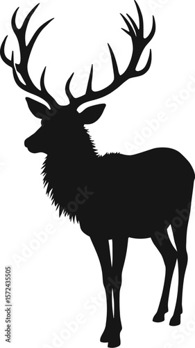 Vector art of silhouette of a majestic stag with large antlers isolated on white background