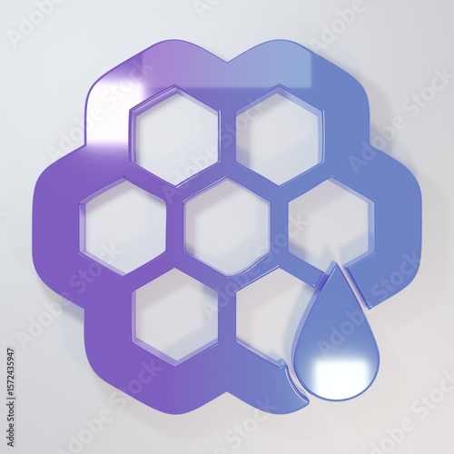 Purple-blue Honeycomb icon isolated on grey background. Honey cells symbol. Sweet natural food. Minimalism concept. 3D render illustration