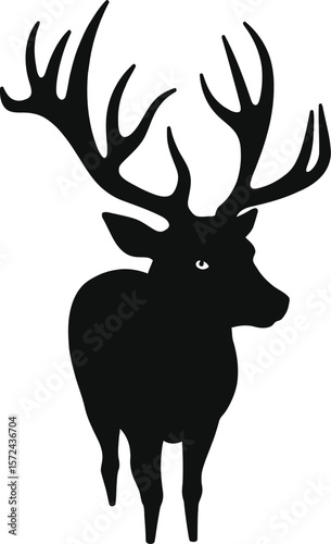 Vector art of silhouette of a majestic stag standing proudly isolated on white background