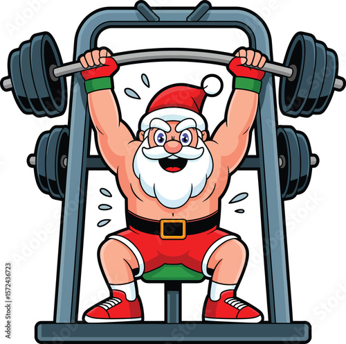Santa Claus Workout at the Gym Using A Smith Machine